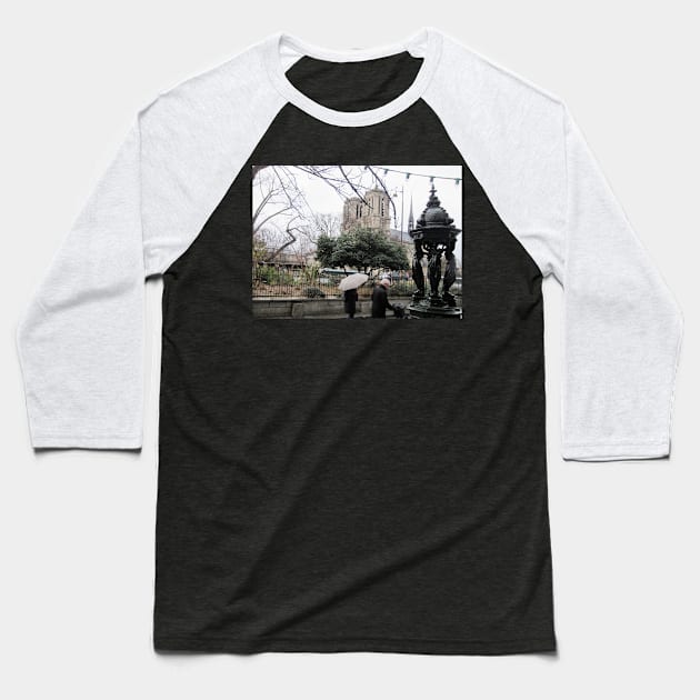 Paris Notre Dame de Paris Cathedral in the Rain Baseball T-Shirt by BlackBeret